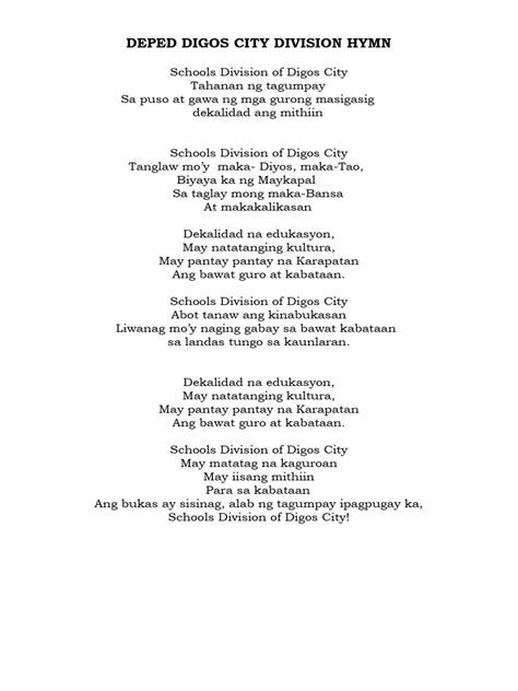 digos city division hymn lyrics|DepEd.
